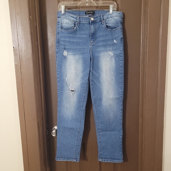 Nanette Lepore Belle high rise slim straight light was distressed denim jeans 12 - Picture 8 of 8